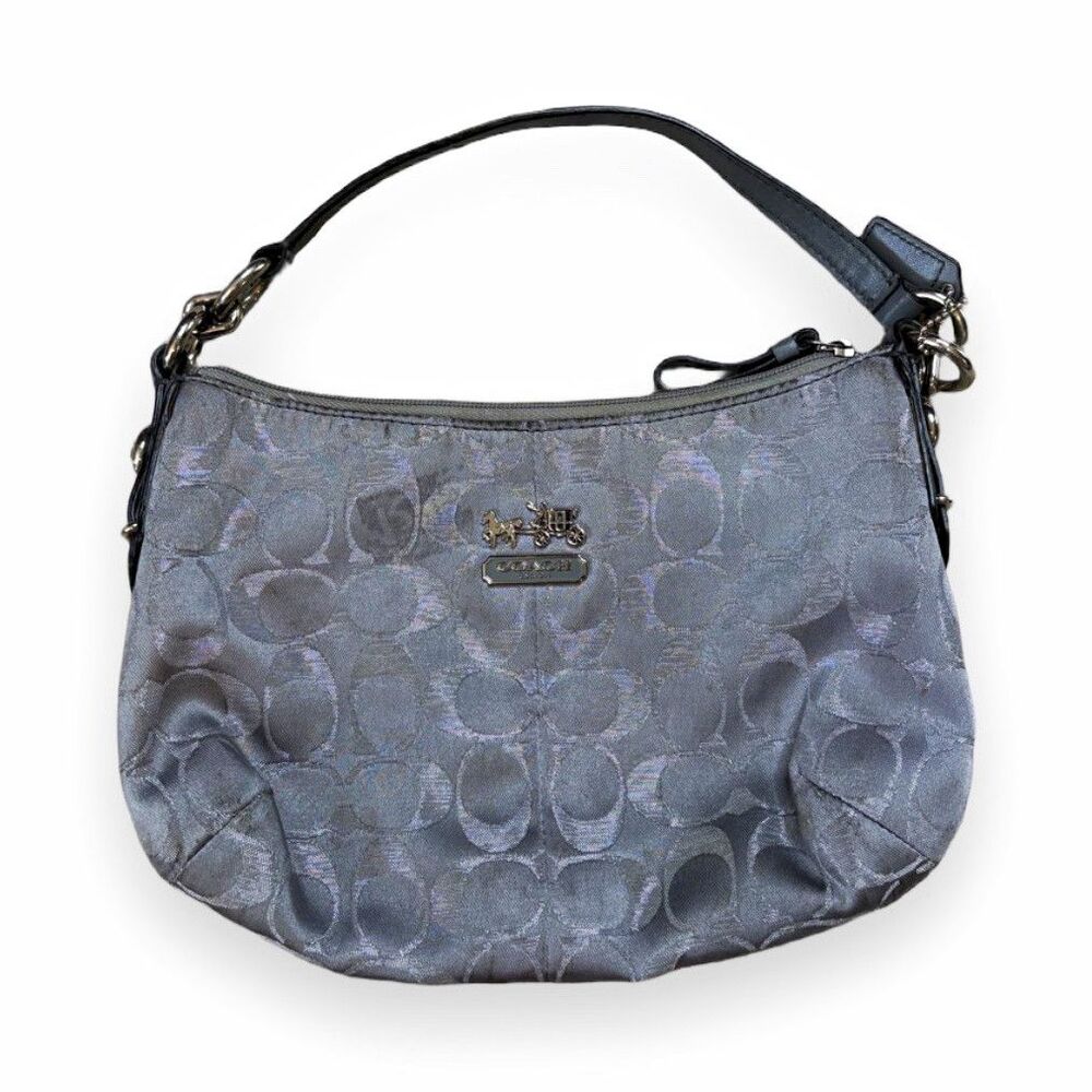 Coach Madison Op Art Signature Sateen Hobo Bag Grey Silver Shoulder Bag 44327
